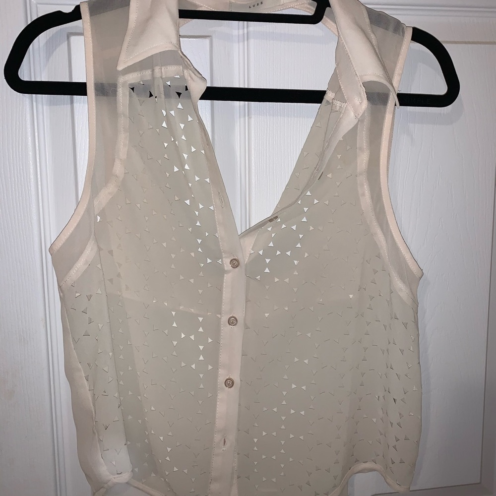 White open back blouse with cutouts